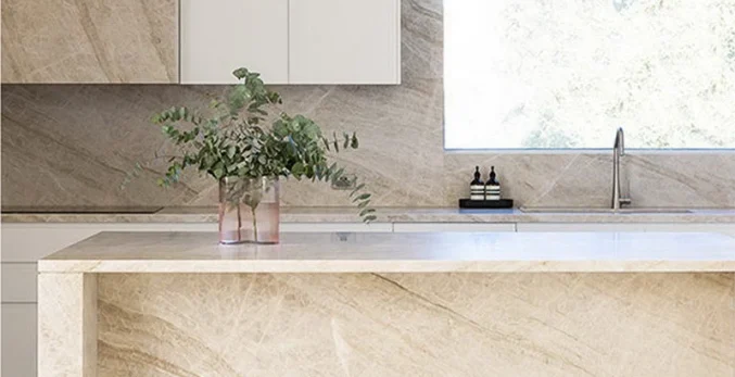 Taj Mahal Quartzite Kitchen Island – Chicago Countertop Co.