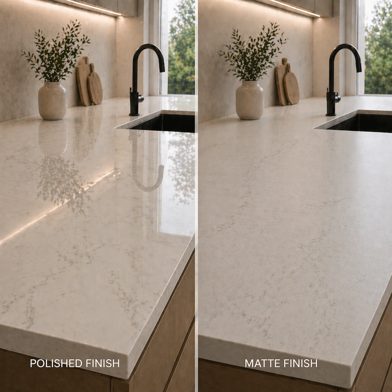 Polished vs matte kitchen countertop finishes