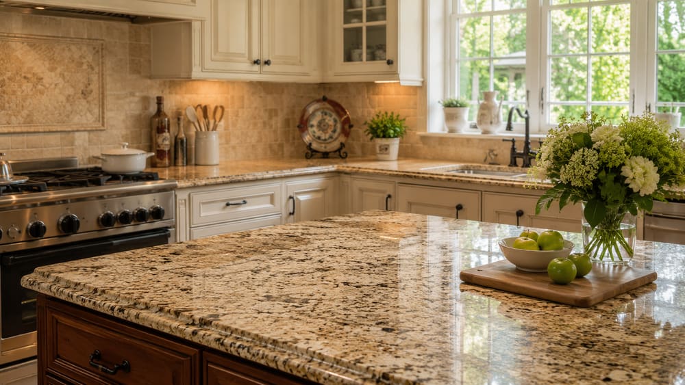 How Long Do Countertops Last? Lifespan by Material A classic granite kitchen countertop in a well-kept traditional kitchen