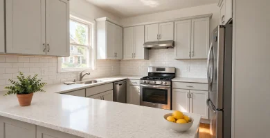 Do New Countertops Increase Home Value? What Homeowners Should Know Updated kitchen with light countertops, white cabinets and stainless steel appliances