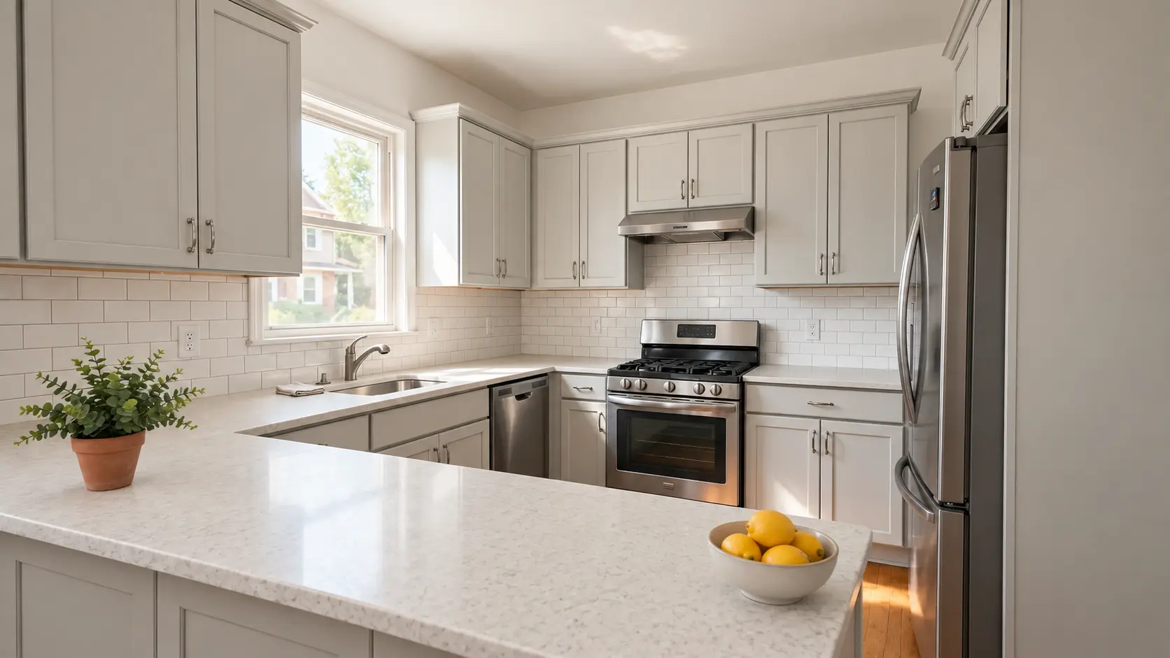 Do New Countertops Increase Home Value? What Homeowners Should Know Updated kitchen with light countertops, white cabinets and stainless steel appliances